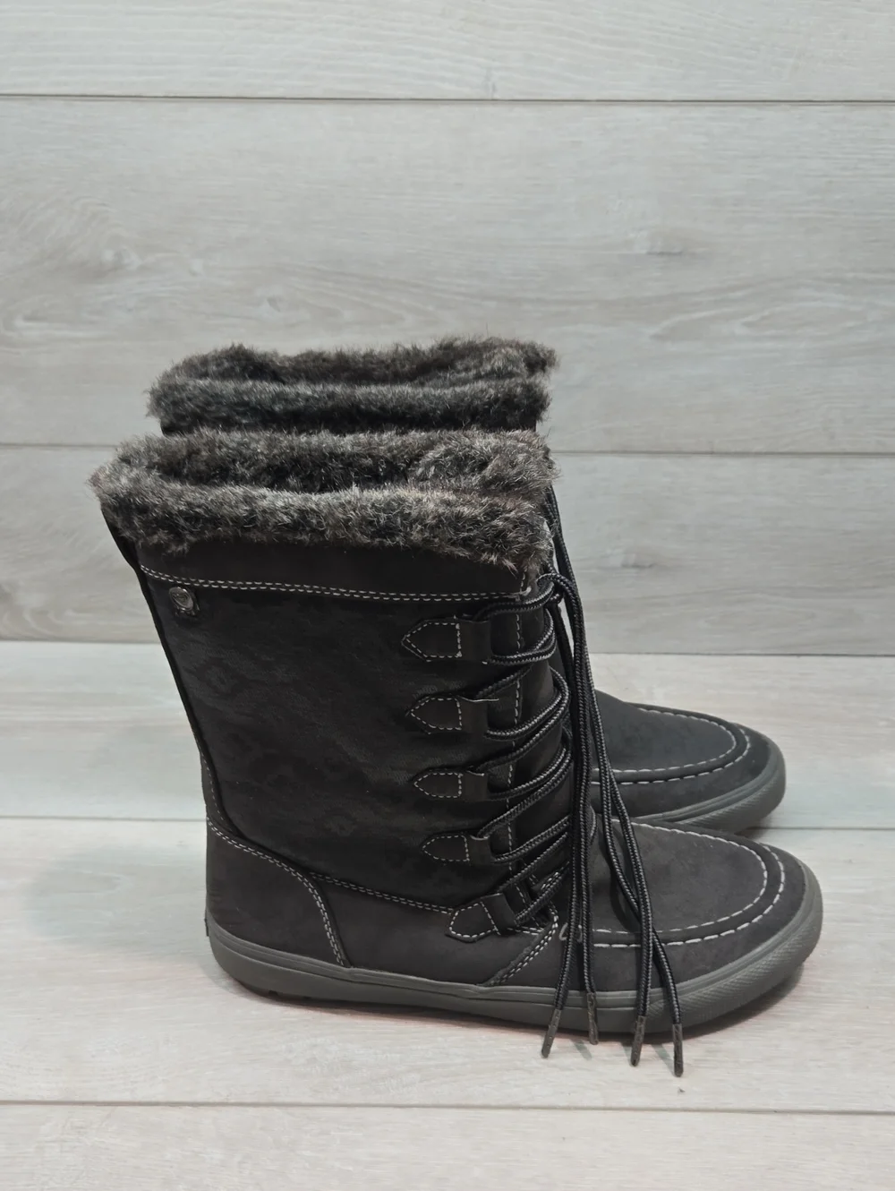 Roxu Womens Gray Faux-Fur Lace-Up Winter Boots Tall Shoes Sz 9
